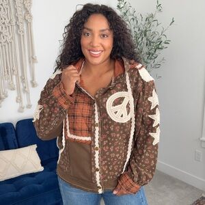 Women’s POL patchwork boho hoodie fall 2025